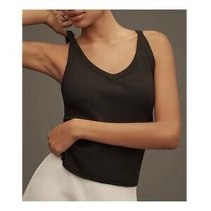 Pilcro Sz S Black Ribbed Scooped V-neck Tank Top Basic Minimalist Versatile